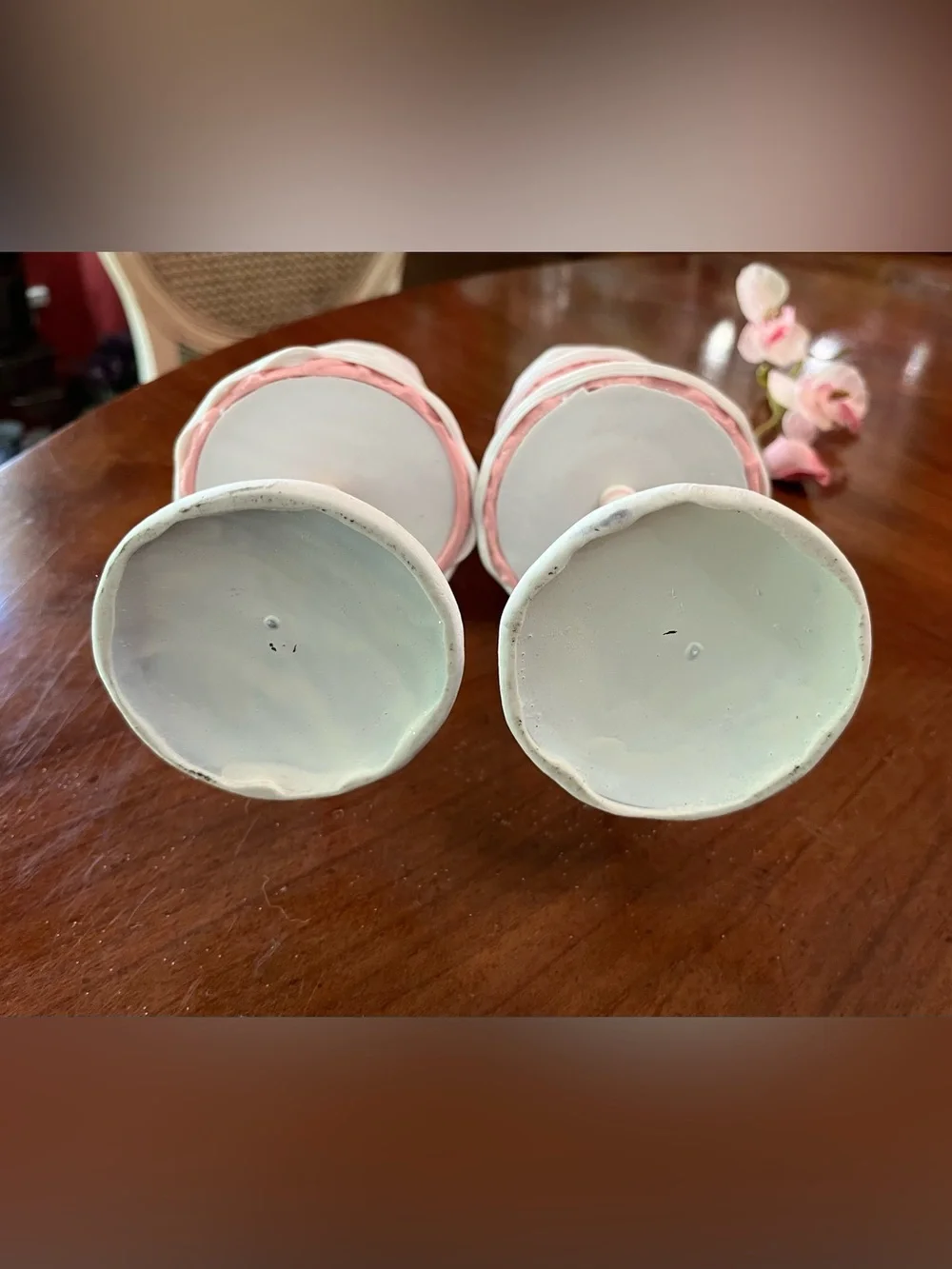 Set of 2 Pink Waffle Cone Christmas Tree Figurines 10
